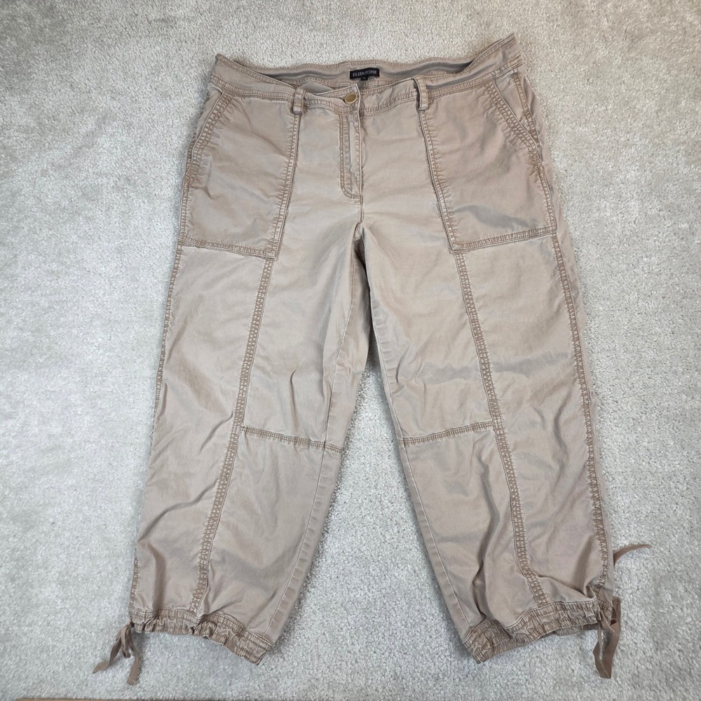 Eileen Fisher Womens Organic Cotton Tencel Cropped Cargo Pants Tan Khaki 14